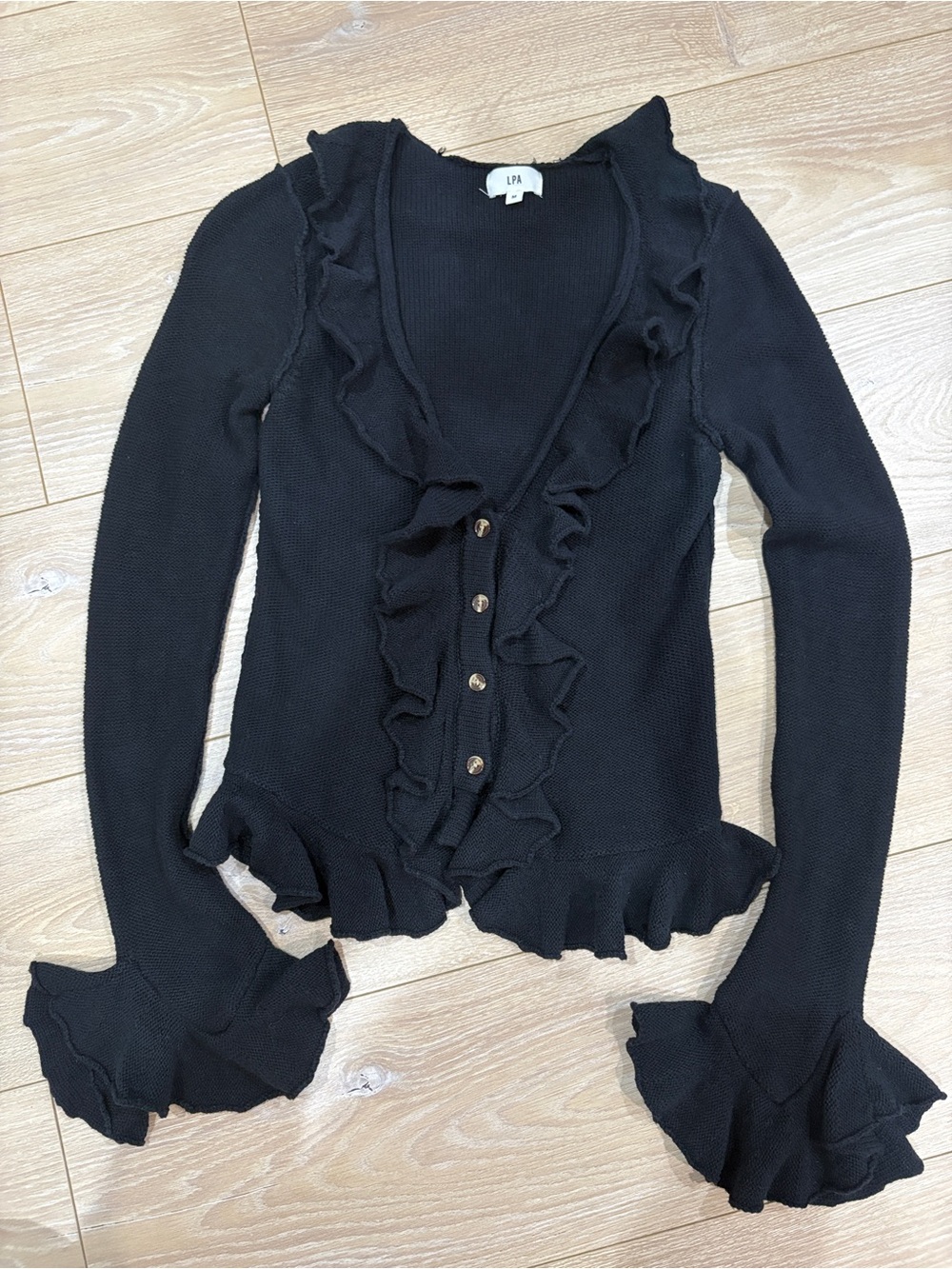 LPA Ruffle Sweater Cardigan Black Size M